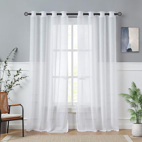 AOOSA 2 Piezas Cortinas Blancas Transparentes con Ojales (142x228cm)