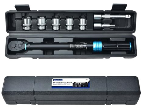 Zoomtools 8 st 1/2 tum justerbar vridmomentspärrnyckelsats 20-220 Nm ±3 % felnoggrannhet, med lås och 72 tänder, 3 tum och 5 tum förlängningar, 17-19-21-22-24 mm uttag för bil, motorcykel, lastbil