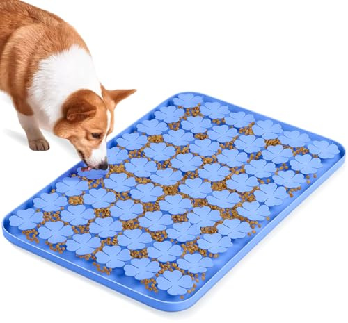 Bartuke Hund slickmatta, 60 cm x 40 cm stor silikon snuffelmatta med sugkoppar, långsam matare för små medelstora hundar långsam äta, tristess reducerare (blå)