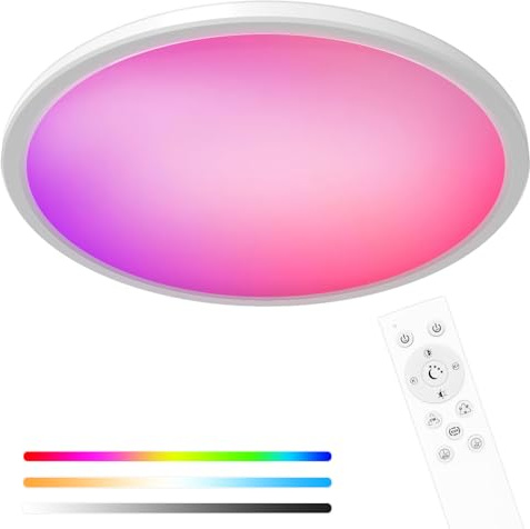 hepside Plafonnier LED Dimmable Couleur avec Télécommande, 24W RGB Change Plafond, 3000K-6500K Rond Plafonniers, 2400LM Ceiling Plafonnier pour Bathroom Bedroom Salon Cuisine, Ø30cm