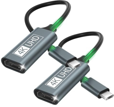 Lot de 2 adaptateurs USB C vers HDMI, type C vers HDMI 4K, Thunderbolt 3/4 vers USBC vers HDMI, compatible avec iPhone 16Pro/16Pro Max/16/15, MacBook Pro/Air, iPad Pro/Air, Galaxy S/Note, Dell XPS