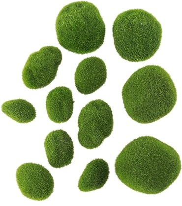 HEALSOPTHY 12 Pcs Simulation Moss Stone with Realistic Moss Ball Decoration for Aquariums Glass Jar Terrariums Craft and Home Garden Display