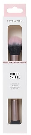 Revolution Cheek Chisel Blush & Bronze Duo Brush, Dual-Ended Makeup Brush, Synthetic Bristles, For Carving, Buffing & Blending, Vegan