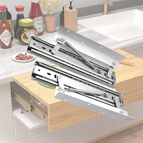 Cammeciso Glissières de tiroir de Table élévatrice,Rail Tiroir Coulissant Robustes à Extension Latérale,Fermeture amortie dissimulée,Capacité de Charge 30 KG,pour Bureau,Établi,Table à Manger