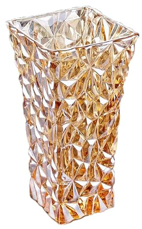 Vaso da fiori in cristallo dorato con texture unica a forma di ghiacciaio, alto 30 cm, resistente, grande vaso da fiori per tavolo da pranzo, cucina, ufficio, casa, mensola, matrimonio, soggiorno
