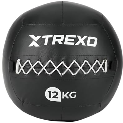 TREXO – Palla Medica Wall Ball 12 kg – Rivestimento Morbido, Allenamento Cross, condizionamento & Forza, Similpelle Durevole, Presa Aderente, Rimbalzo Controllato – Nero