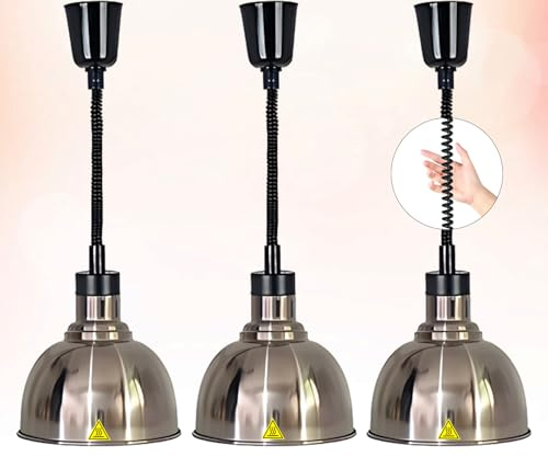 Aocay Lampe Chauffante Cuisine Professionnelle, 60-180cm Hauteur Réglable | Lampe Chauffe Plat Cuisine Restaurant Suspendu, 250W Lampe Chauffante Alimentaire Restaurant, Buffet, 19 cm/25 cm Diamètre