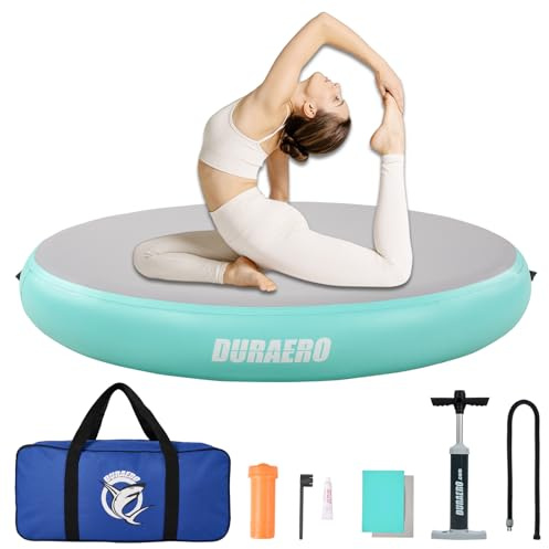 Colchoneta de gimnasia redonda, cojín de aire inflable, esterilla de gimnasia para acrobacias, entrenamiento y yoga, 70/100/140 cm, esterilla de entrenamiento con bomba (100 x 20 cm)