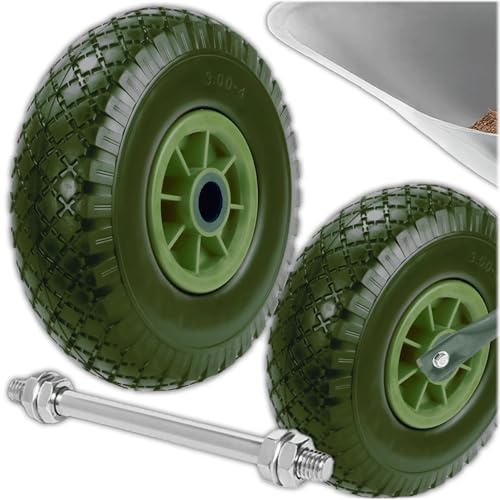 KRUMAD Schubkarrenrad, Pannensicher, Sackkarrenrad, Schubkarre, Luftbereift | Luftreifen 3.00-4, bis 100 kg, mit 12-mm Achse, Wartungsfrei, Kunststofffelge, gute Haftung, Lange Lebensdauer, Grün