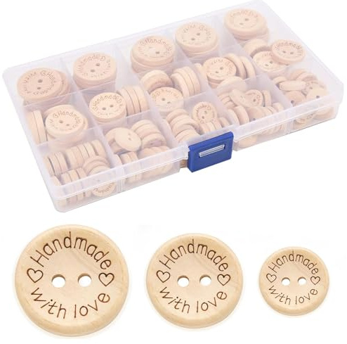 JYSNOW 150 Piezas Botones de Madera, 2 Agujeros Natural Forma Redonda Botón Madera, Decorativos Hechos a Mano, para Coser y Crear Decoraciones Tamaño Mixto (15 20 25 mm)