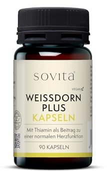 sovita Weissdorn Plus Kapseln | Mit 450mg Weissdornfruchtextrakt & 0,2mg Thiamin (Vitamin B1) zur Unterstützung der Herzfunktion | Pflanzlich & vegan | Für Herz & Kreislauf | 90 Kapseln
