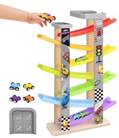 Racerbana med Bilramp | Med Parkeringsplats och Träinlärningsspel,Bilramp och Racerbana Set | för Både Pojkar Flickor Inomhus Utomhus Skola Klassrum Lekutrymme Trädgård Födelsedagsfirande