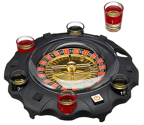 MIK funshopping roligt drickspel festspel spinnspel för vuxna nyårsafton födelsedagsfest (elektrisk roulette med 6 shot-glas och 2 kulor)