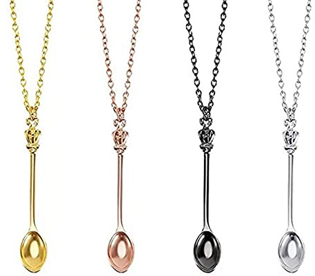 KOMUNJ Lot de 4 mini cuillères à thé en argent, or, or rose, noir – pour déguisement