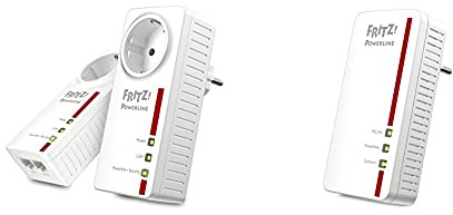 AVM Fritz!Powerline 1220E Set Kit Di 2 Adattatori Con Presa Passante, Fino A 1200 Mbps, 2 Porte Lan Gigabit & Fritz!Powerline 1260E Wlan Adattatore Singolo/Estensore Di Rete 1.200 Mbit/S Plc