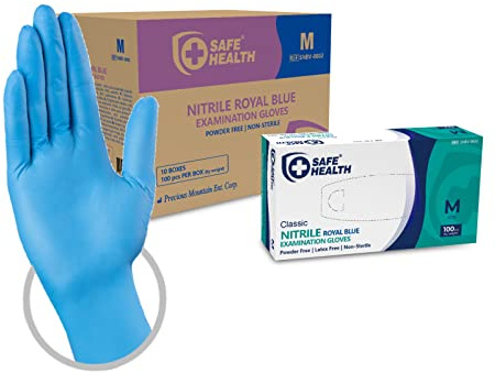 Safe Health Einweghandschuhe Größe M Blau, 1000 stück, Medical Nitrilhandschuhe Hypoallergen Nitril Pulverfrei Latexfrei, Lebensmittel Handschuhe Medizinische Einmalhandschuhe 3,5 ml (10X100, Blau, M)