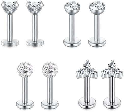 LAURITAMI 8pcs Piercing Labio Labret Pernos Acero Quirúrgico 16G 6mm 8mm Medusa Helix Tragus Piercing