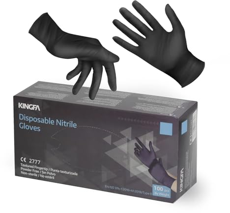 Black Nitrile Disposable Gloves - 100 Pack, Extra Strong, Latex-Free, Powder-Free, Professional-Grade Protection, Black Disposable , Examination Gloves, Multipurpose Gloves (Extra Large Box of 100)