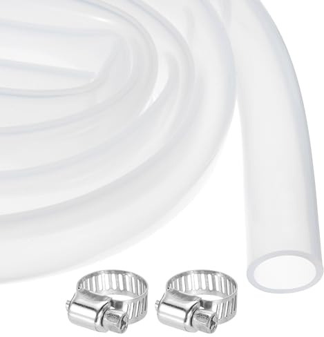 sourcing map 10ft Clear Silicone Rubber Tubing 16mm x 20mm Plastic Tube Flexible Air Hose for Brewing, Wine Making, Pump Siphon, 5/8 ID, with 2pcs Clamps
