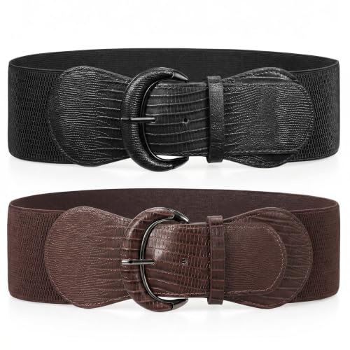 JasGood 2 Stück Damen Breiter Elastischer Taillengürtel Vintage Gürtel Hüftgürtel für Frauen Kleider