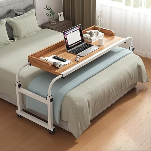 Verstellbarer Betttisch mit Rollen für Steharbeitsplatz, Schreibtisch, Laptop, Wagen, Betttisch, höhenverstellbar, 65 x 95 cm, Naturholz-Finish, 140 cm