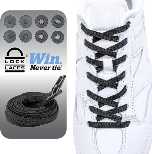 Lock Laces Flat Laces No Tie Elastic Shoelaces – Stylish No Show for Casual & Fashion Shoes – One-Size, Easy to Install (Black)