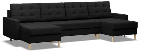 Mebligo - Ecksofa Elma, U-Sofa mit Schlaffunktion und Bettkasten, U-Form (BxTxH) 294 x 140 x 88 cm, Wohnzimmer, Schlafsofa, Schwarz (Lux 23)
