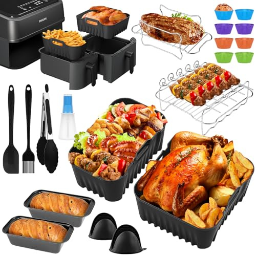 Accessori per friggitrice ad aria calda Philips Dual Basket Airfryer serie 5000/3000 6L/3L, Airfryer stampo in silicone per Philips 5000, senza BPA, riutilizzabile e per uso alimentare (25 pezzi)