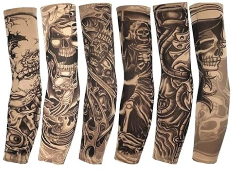 XinYangMao 6 Maniche Tatuaggio Temporaneo Uomo/Donna - Finti Tattoo Sleeve in Nylon Elasticato - Protezione UV & Traspirante - per Sport, Cosplay e Estate - Realistici Manicotti Braccio