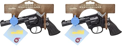 J.G.Schrödel Mustang Cowboy Spielzeugpistole Faschingspistole für Zündplättchen, Spielzeug Revolver für 100 Schuss, 19 cm, schwarz (401 9151) (Packung mit 2)