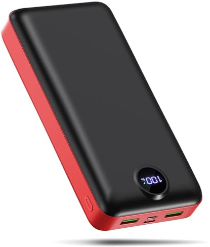 PDBEST PowerBank 50000mAh große kapazität, Akku USB-C 22,5W schnelles Aufladen externer 3 Ausgänge und 2 Eingänge Power Bank LED Display kompatibel mit Smartphone Tablet Android usw rot