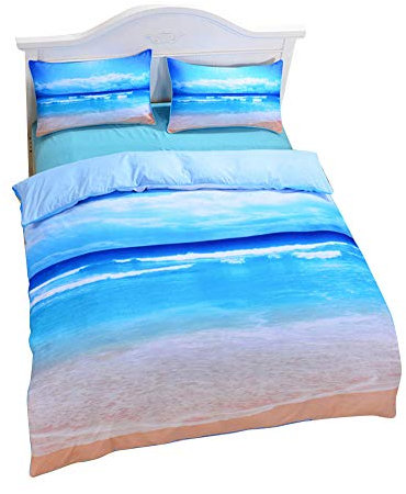DAIHAN 3D-Bettwäsche-Set Beach Ocean Bettwäscheset Mit Polyesterfaser-Printmuster Eleganter Bettbezug 1 Und Kissenbezüge 2 (3 Stück) Stil1 AUD
