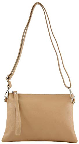 modamoda de T186 Damen Leder Clutch Umhängetasche Abendtasche handmade in Italy, Farbe:Beige