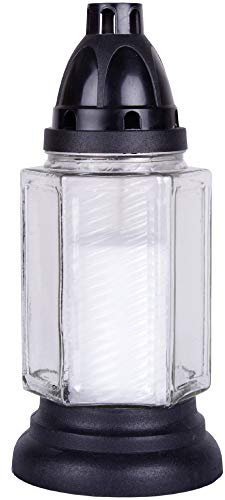 HS Candle Lanterne funéraire en verre avec bougie de recharge Blanc env. 24 cm