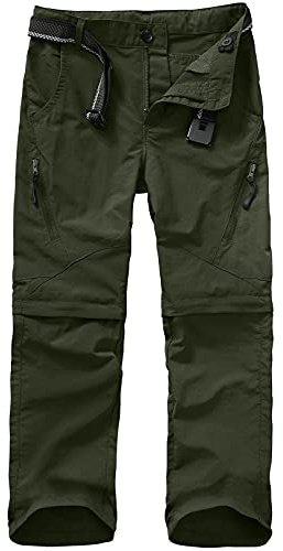 Boys Pants Kids Adjustable Waist Outdoor Quick Dry Lightweight Waterproof Pull On Casual Convertible Cargo Scout Pants #9035 Army Green-XS（6-7）