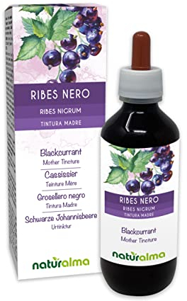 Schwarze Johannisbeere (Ribes nigrum) Blätter und Früchte Alkoholfreier Urtinktur Naturalma - Flüssig-Extrakt Tropfen 200 ml - Nahrungsergänzungsmittel - Veganer