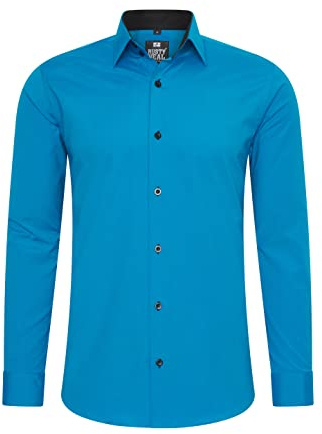 Rusty Neal Camicia da uomo Premium Slim Fit a maniche lunghe Stretch Grigio con colletto Kent Camicia Business Camicia per il tempo libero M, nero, 5XL