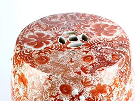 Fine Asianliving Keramik Hocker Porzellan Handbemalte Drachen Rot D33xH45cm China Keramik Gartenhocker Porzellan Glasierte Keramik Stool Chinesische Hocker Drum Garden Stool