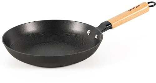lätt Home Bratpfanne aus Gusseisen, Antihaftbeschichtung, Durchmesser 20 cm, geeignet für Induktion, Glaskeramik, Gas, Backofen, Grill, Geschirrspüler, abnehmbarer Holzgriff, PFOA-frei
