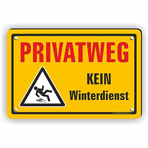 Fassbender-Druck SCHILDER - PRIVATWEG - KEIN WINTERDIENST Schild mit Bohrlöchern - vorgebohrtes Schild zum Markieren einer Gefahrenzone Privatweg/Begehen & Befahren auf eig. Gefahr (30x20cm Schild)