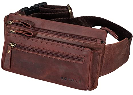 ROYALZ 'Vegas' Bauchtasche Leder Flach Herren Damen Flache Gürteltasche Vintage 5 Fächer Retro Hüfttasche Brusttasche, Farbe:Ohio Braun