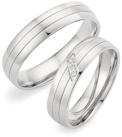 123traumringe Eheringe in 925 Silber I Partnerringe mit Etui & Gravur I Damenring mit 3 Brillanten I Ringgröße 50-62 mm oder 54-70 mm I Verlobungsringe in 5 mm Breite & 1,5 mm Stärke I S80A