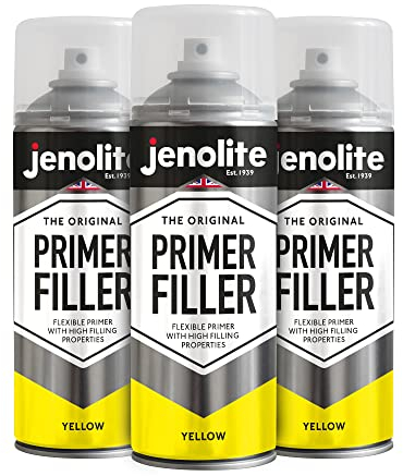Jenolite - 3 Vernici aerosol per primer flessibili con elevate proprietà di riempimento, colore giallo, 400 ml (riempiono piccole ammaccature e graffi per una finitura liscia)