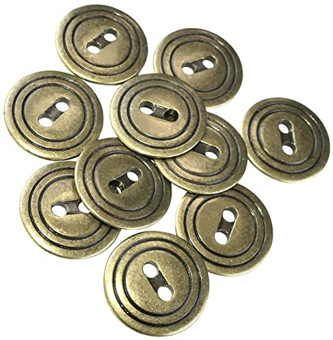 AERZETIX - C56625 - Juego de 10 Botones de coser metálicos Ø19mm con 2 agujeros - apertura 3mm - color oro antiguo - mercería costura ropa artesanía vaqueros jeans