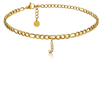 GD GOOD.designs Fußkettchen Gold mit Buchstaben wasserfest I Fußkette für Damen 18K vergoldet - verstellbar (22-27cm) - aus Edelstahl