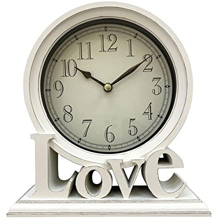LOVIVER Round Desk Clock Mantel Clocks Silent Shelf Watches Table Clocks Fireplace Non Ticking Digital for Wedding Bedside Decors Bedroom Farmhouse, White