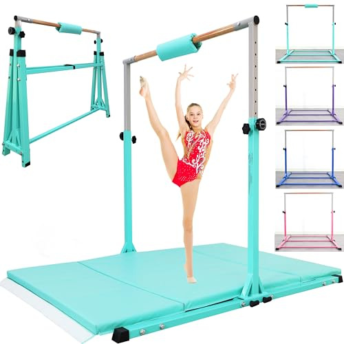 Seliyoo Foldable Gymnastics Bar for Kids, 5FT/6FT Kip Training Bar with Arch Base for Unshakable Stability, Height Adjustable 35-59, Professional Home Gym Equipment, Movable with Wheels, Ages 3-18