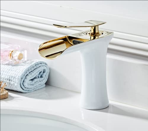 Badewannen- Und Duscharmatur-Set, Messing, Badewannenarmatur, Duscharmatur, Badewannenarmatur, Mischer Mit Handgeführtem Wasserfall, Badewannenarmatur, Weiß,weiß Und Gold