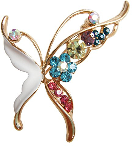 Navachi 18 Karat vergoldete Emaille Kristall Schmetterling Brosche Pins, Kristall Zink