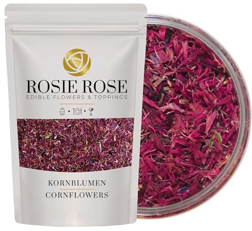ROSIE ROSE - Essbare Blüten Kornblumen Rot (20g) - Getrocknete Blüten & Blütenblätter Essbar als Tortendeko - Essbare Blumen für Torte & Blütenmix - Edible Flowers, Rosenblüten & Blütentee | Getrocknete Blumen für Hochzeitstorten, als natürliche Deko für Kuchen und Speisen, zum Backen und als Verzierung geeignet